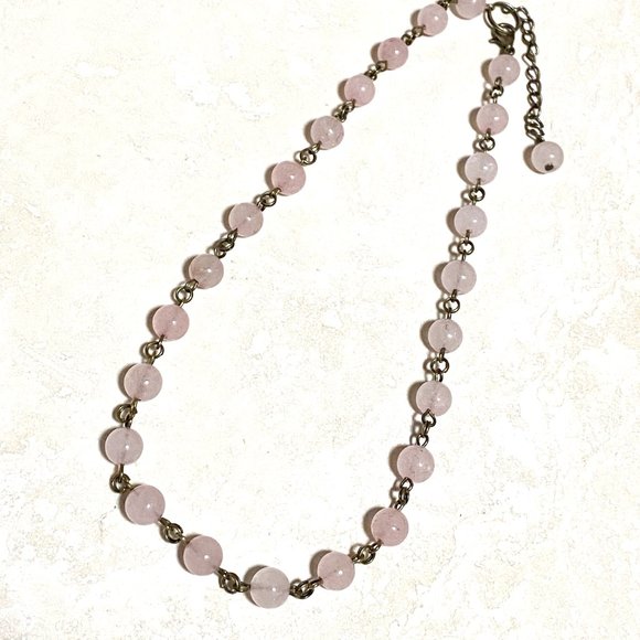 Natural Pink Rose Quartz Stackable Necklace, Genuine Gemstone + Bronze Chain - Picture 4 of 10